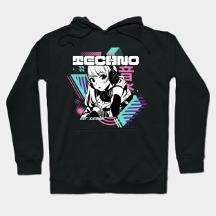 TECHNO - Y2K Anime (White/teal/pink) Hoodie